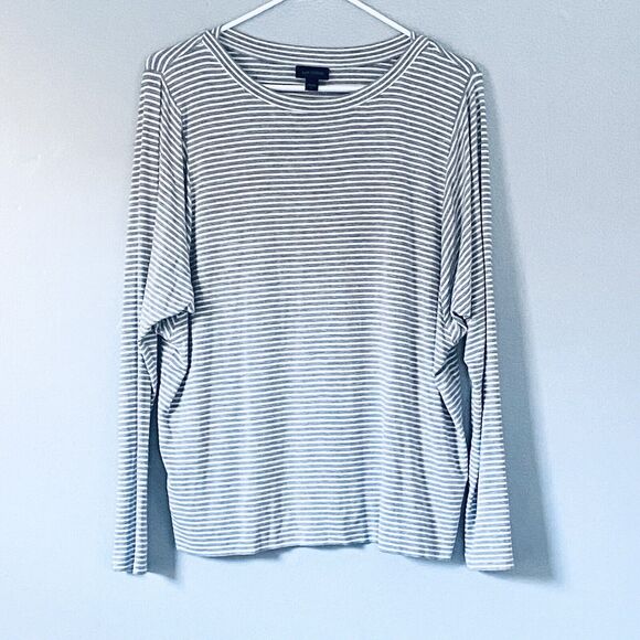 J. Jill Top Size Small Gray White Striped T Shirt Long Sleeves Capsule Wardrobe - Picture 1 of 7